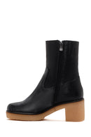 Women's Black Leather Zippered Heeled Boots | Derimod