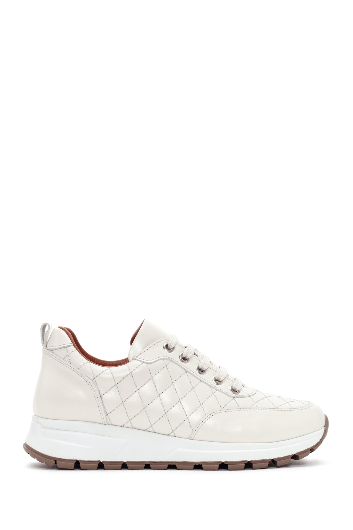 Women's Beige Leather Quilted Sneaker 23WFD1303KP | Derimod