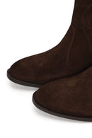 Woman Brown Chunky Heeled Suede Leather Cowboy Boots | Derimod