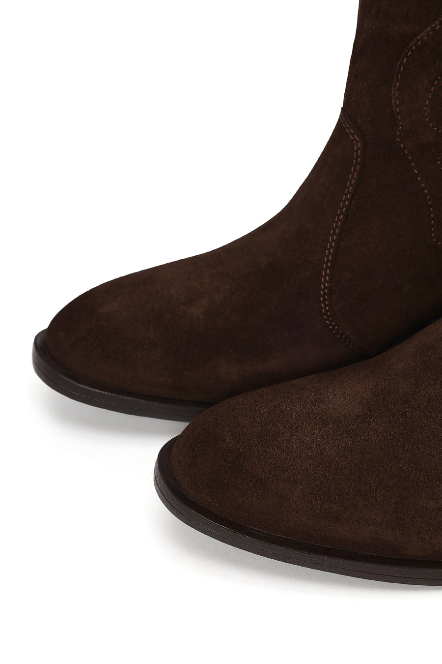 Woman Brown Chunky Heeled Suede Leather Cowboy Boots
