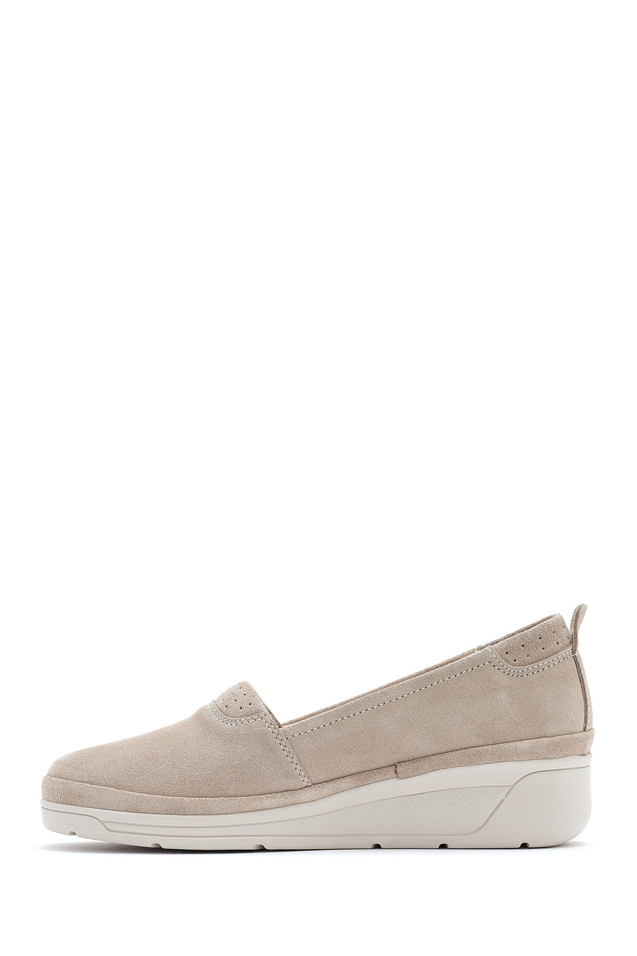Women's Beige Wedge Heel Suede Leather Comfort Loafer