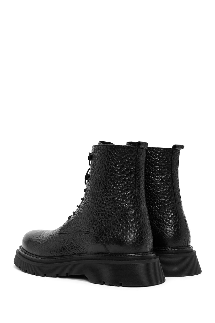 Men's Black Zippered Leather Casual Combat Boots