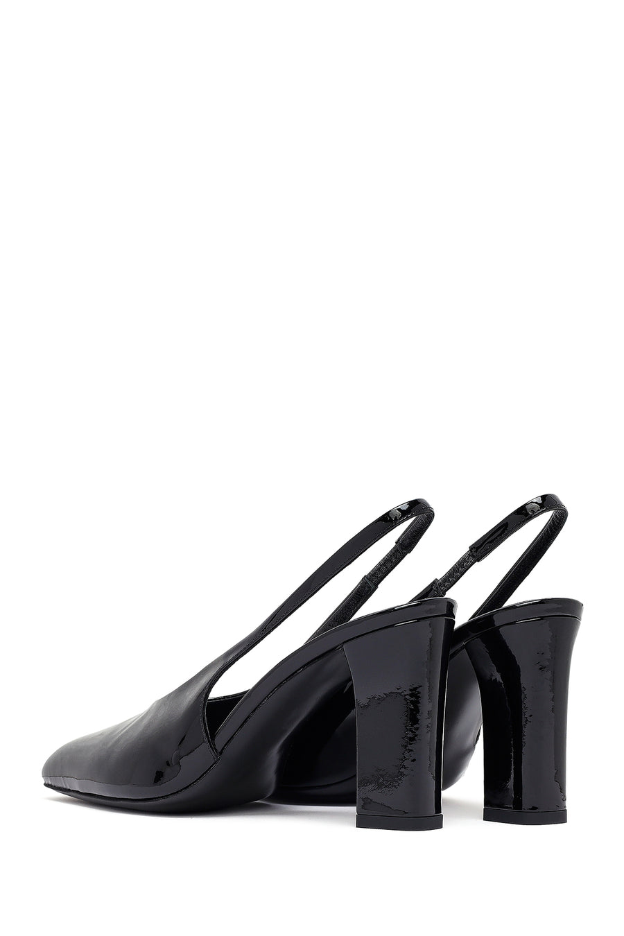 Woman Black Patent Leather Slingback Thick Heel Leather Shoe