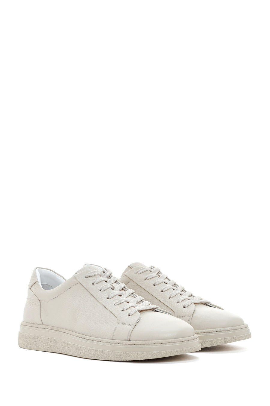 Men's Ecru Lace-Up Leather Sneaker
