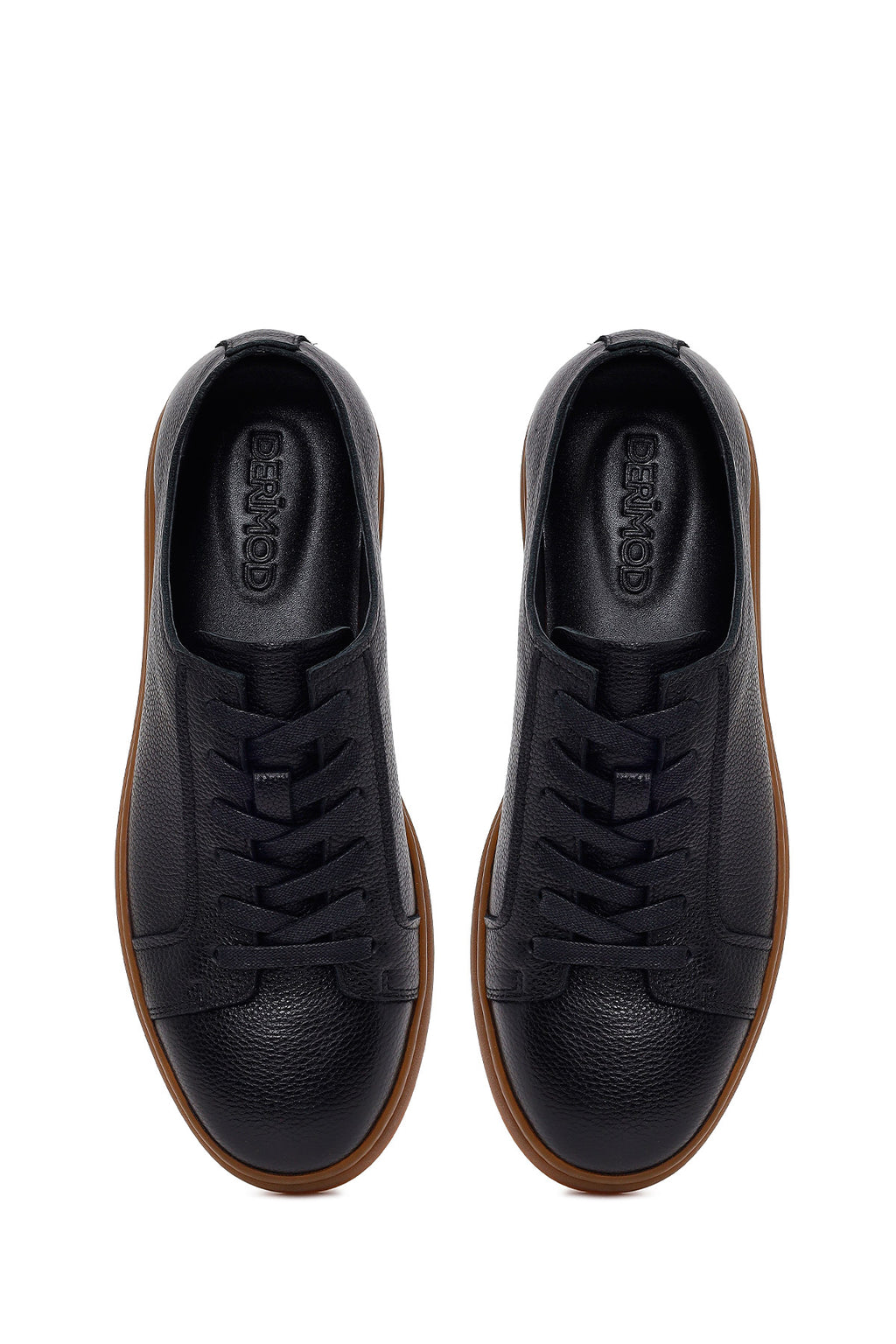 Erkek Siyah Bağcıklı Deri Sneaker