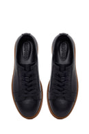 Erkek Siyah Bağcıklı Deri Sneaker | Derimod