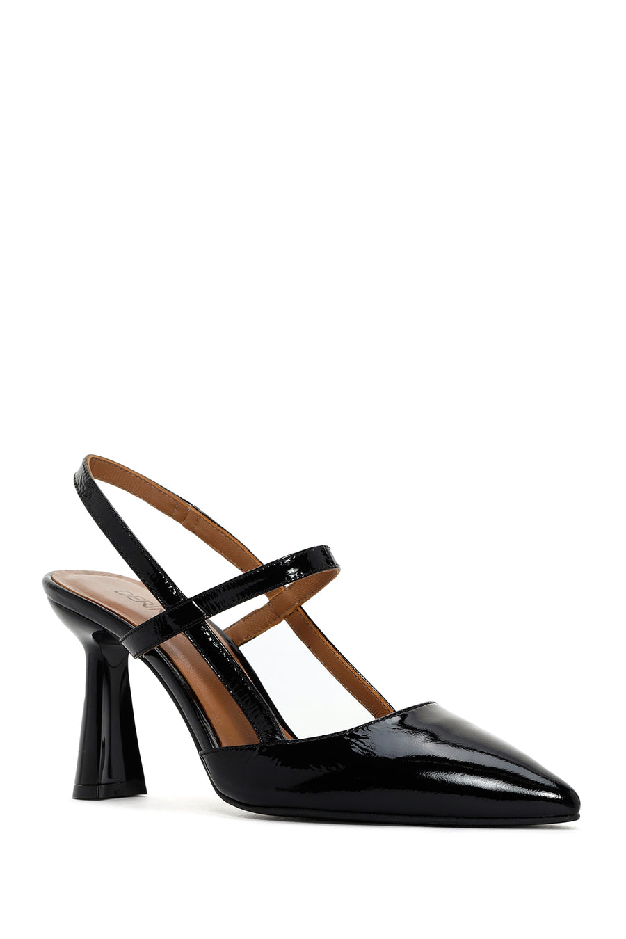 Women's Black Open-Back Heeled Patent Leather Shoes