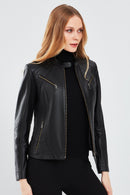 Lucky Women's Black Sport Short Leather Jacket | Derimod