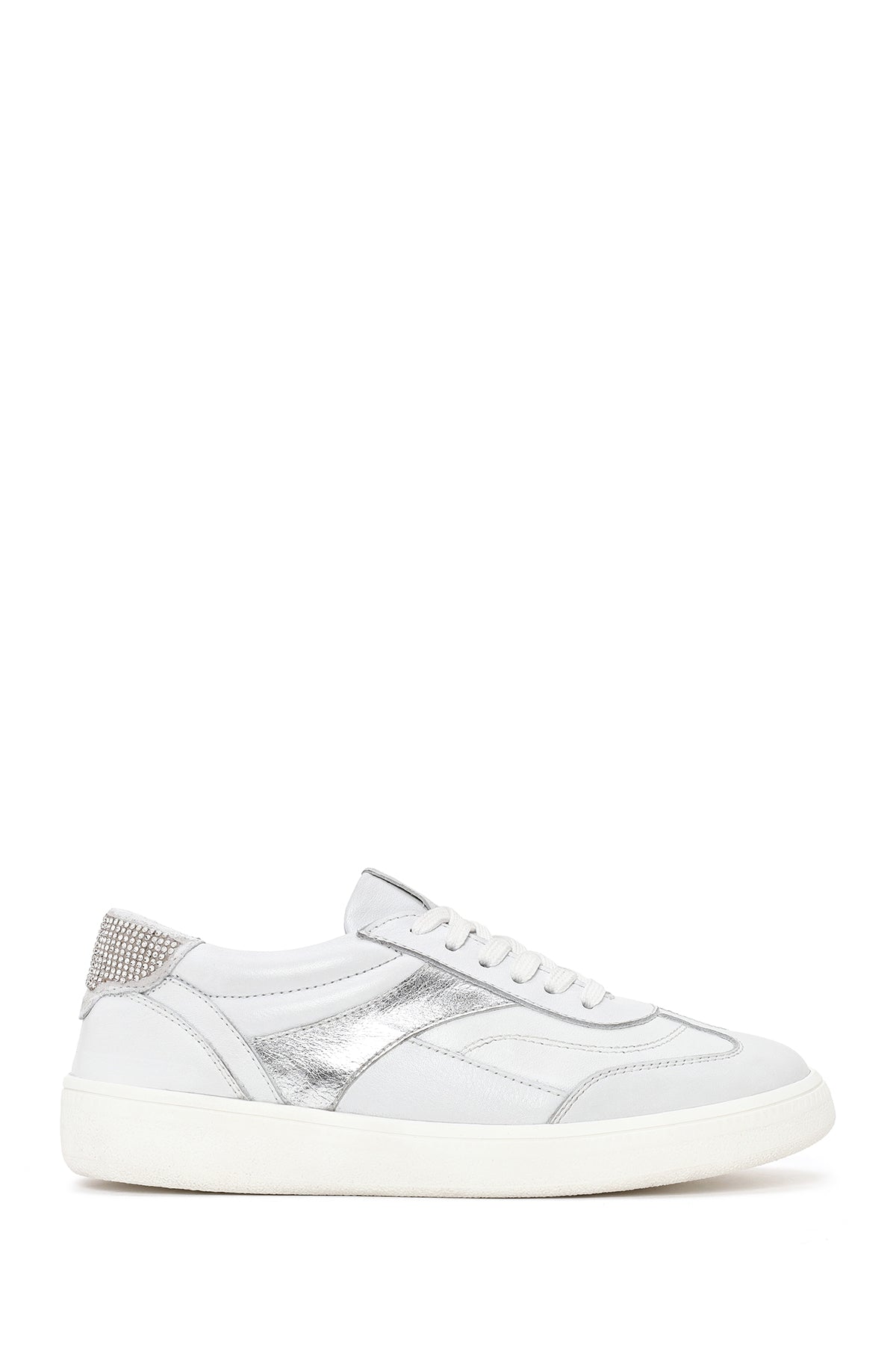 Woman White Lace-Up Chunky Sole Rhinestone Leather Sneaker AF450017DV | Derimod