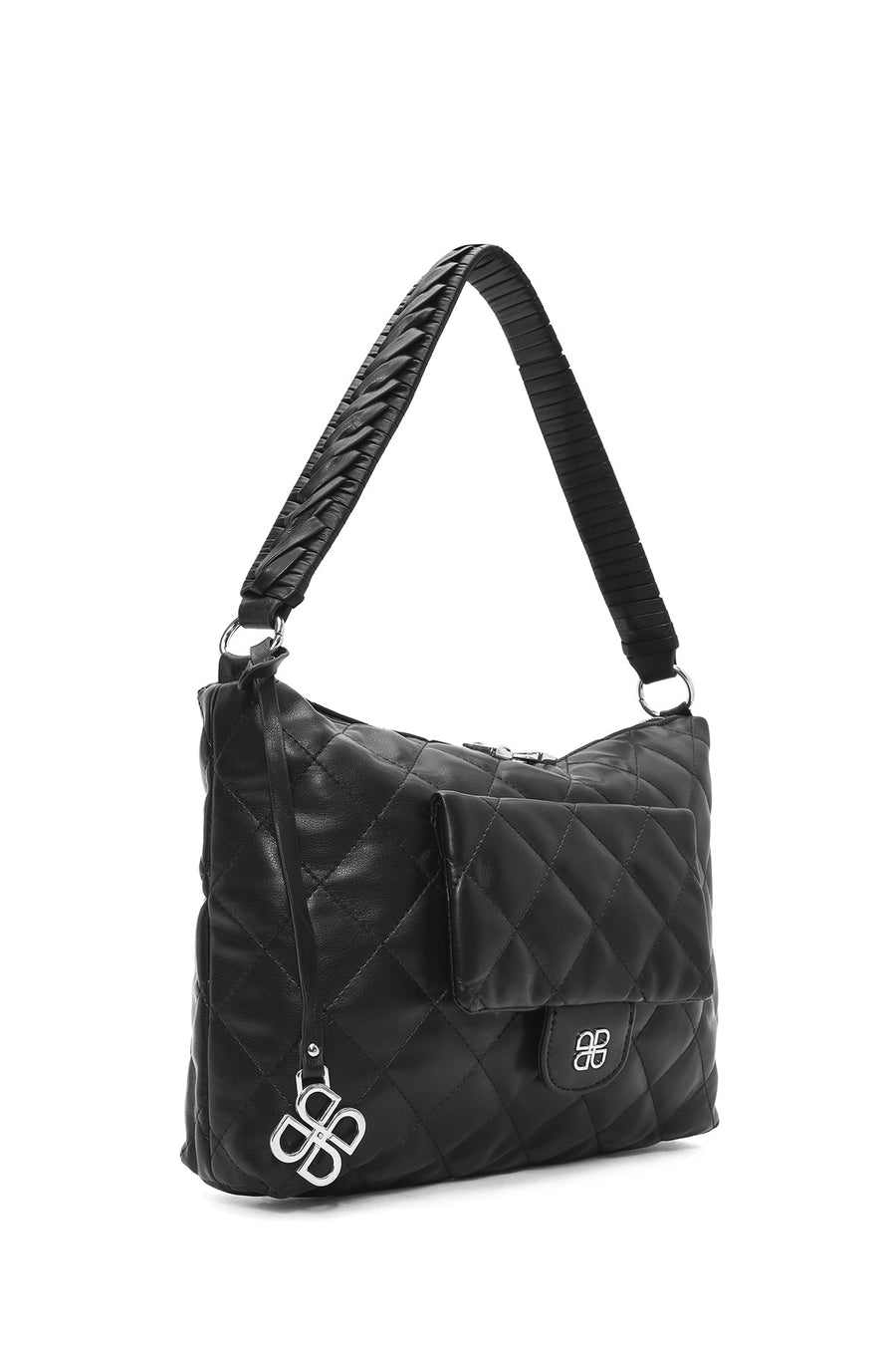 Women's Black Long Strap Quilted Patterned Shoulder Bag