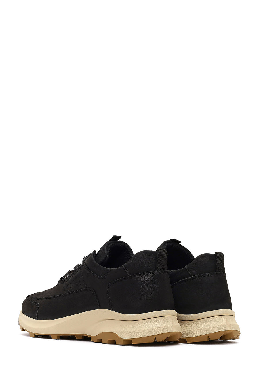 Erkek Siyah Bağcıklı Kalın Tabanlı Nubuk Deri Casual Sneaker