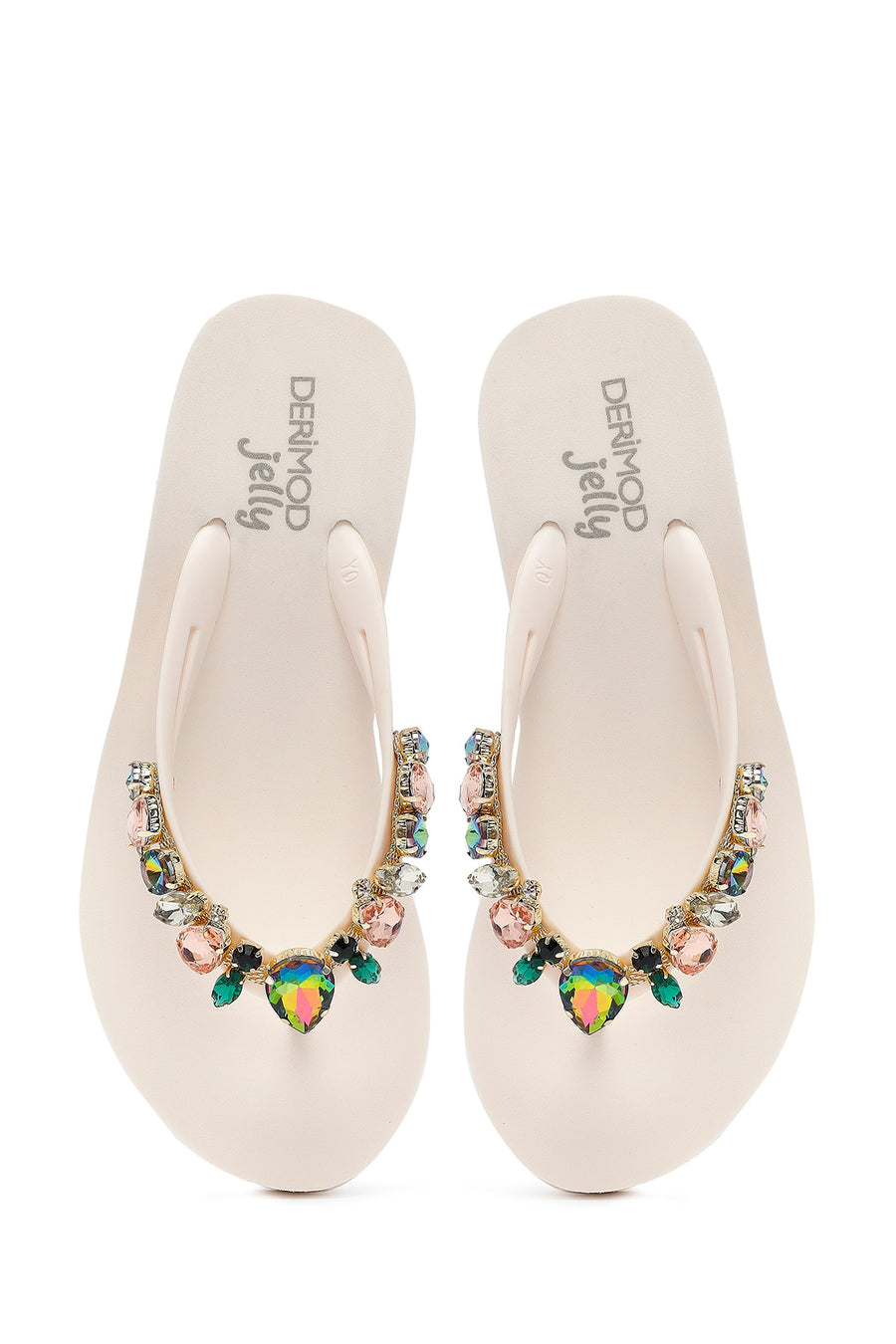 Women's White Toe Stoned Wedge Heel Jelly Slippers