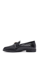 Women's Black Accessory Detailed Leather Masculine Loafer | Derimod