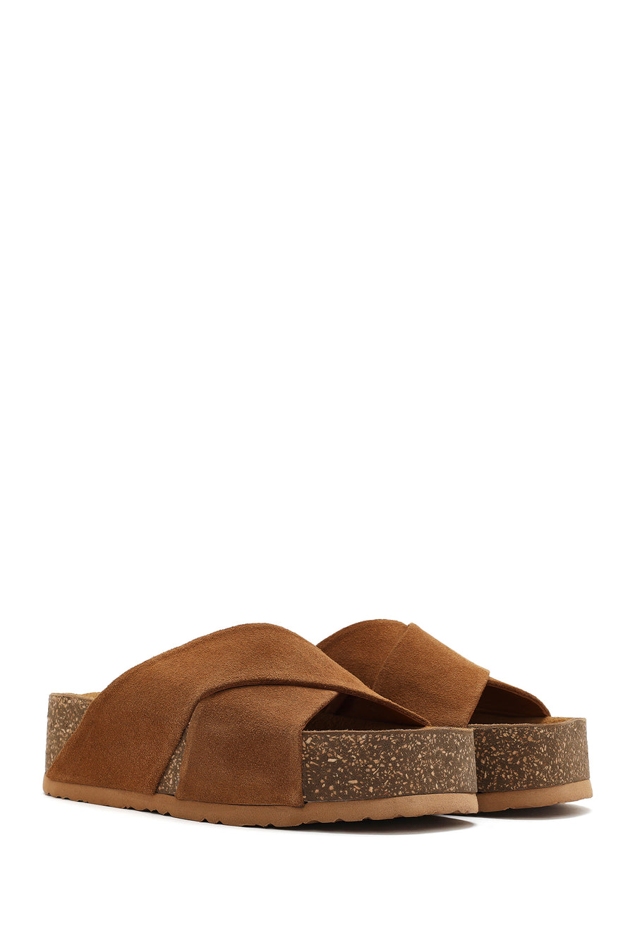 Women's Brown Thick Soled Suede Leather Slippers