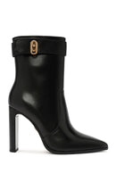 Women's Black Zipper Heeled Leather Boots | Derimod