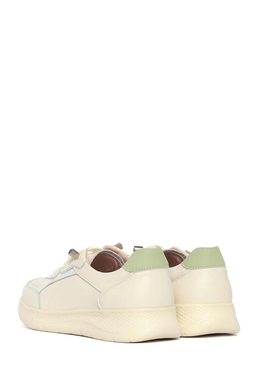 Women's Beige Lace-up Leather Sneaker