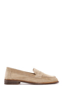 Women's Beige Suede Leather Masculine Loafer | Derimod