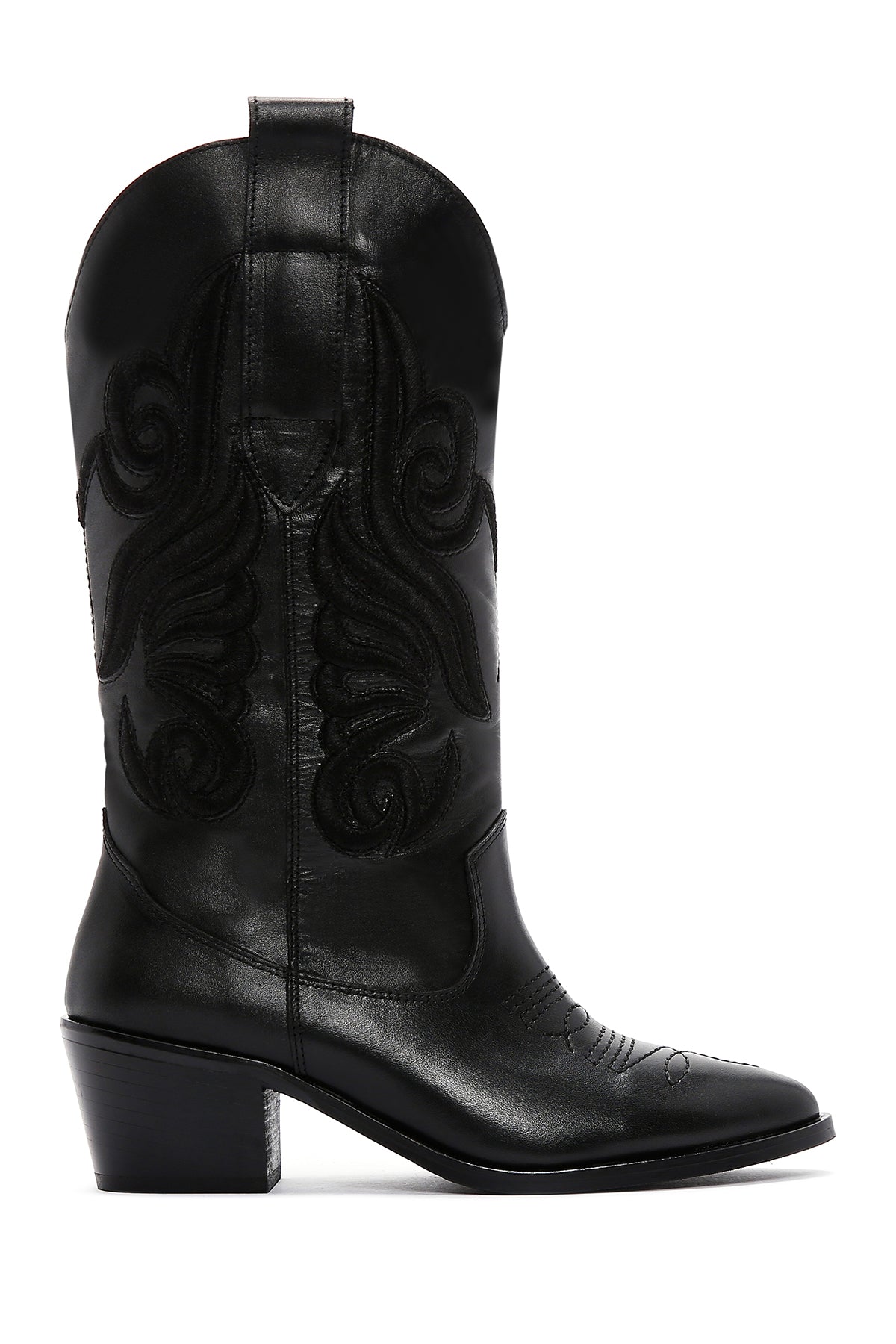 Women's Black Low Heel Leather Cowboy Boots 24WFD151118 | Derimod