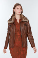 Belinda (Plus) Women's Cognac Leather Coat | Derimod