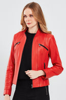 Linda Kadın Kırmızı Kısa Deri Ceket | Derimod