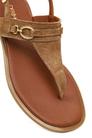 Women's Tan Suede Leather Thong Sandals | Derimod