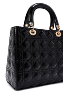 Women's Black Long Strap Patterned Patent Leather Handbag | Derimod