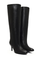 Woman Black Thin High-Heeled Leather Boots | Derimod