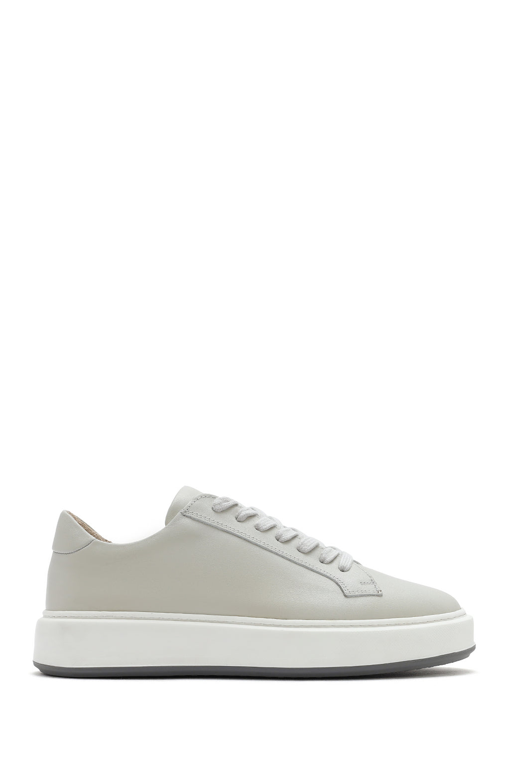 Erkek Beyaz Kalın Tabanlı Bağcıklı Deri Sneaker