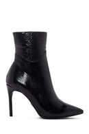 Women's Black Patent Leather Thin Heeled Boots | Derimod