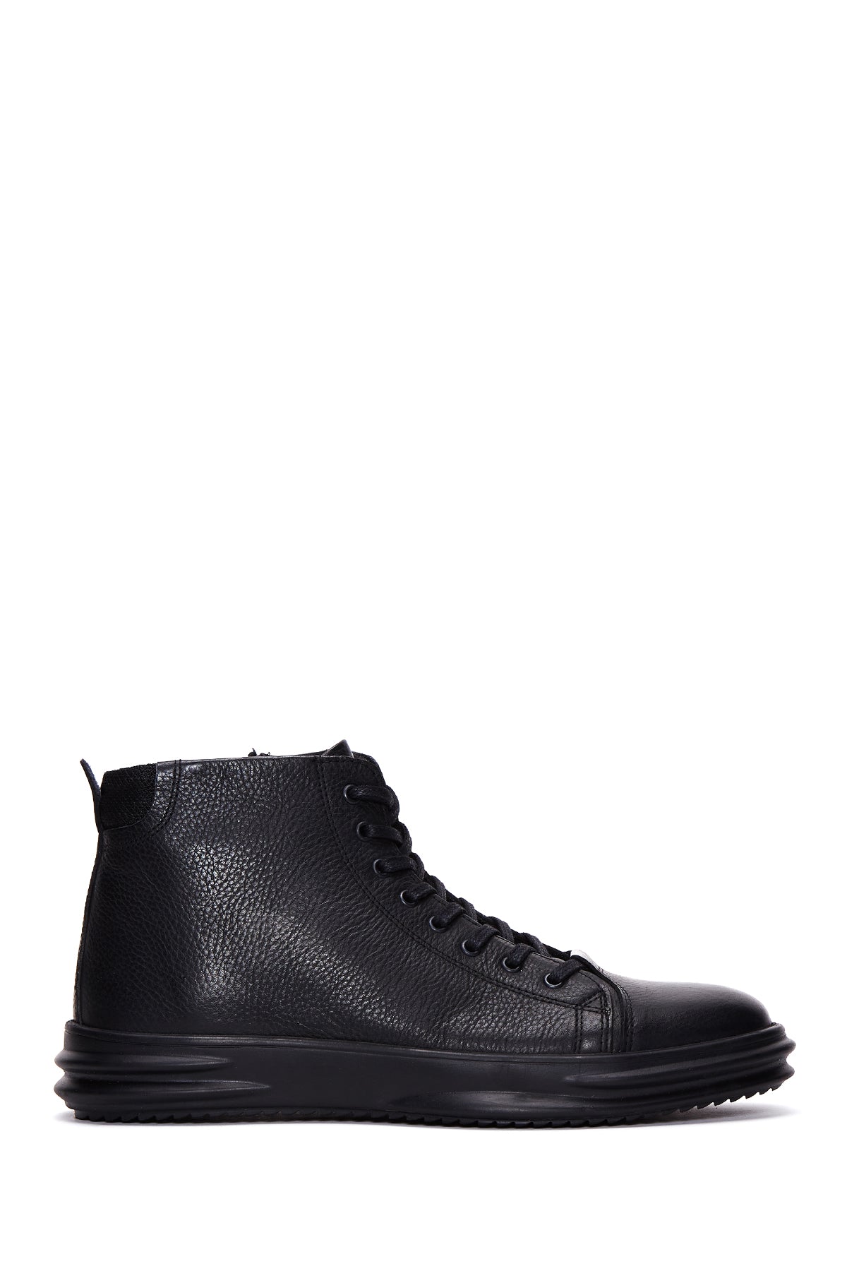 Men's Black Leather High Top Sneaker 22WFD6802FT | Derimod