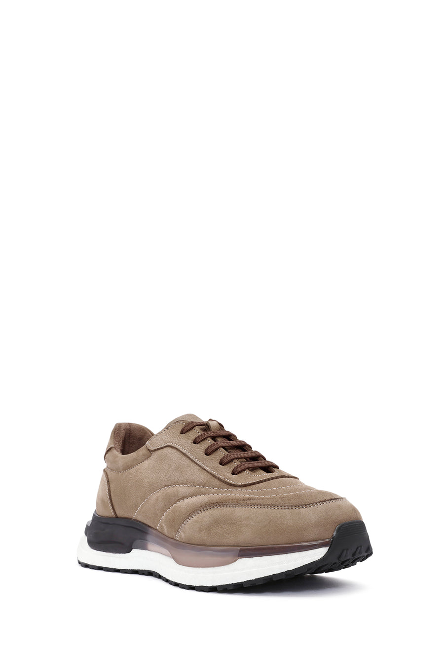 Erkek Bej Bağcıklı Nubuk Deri Sneaker