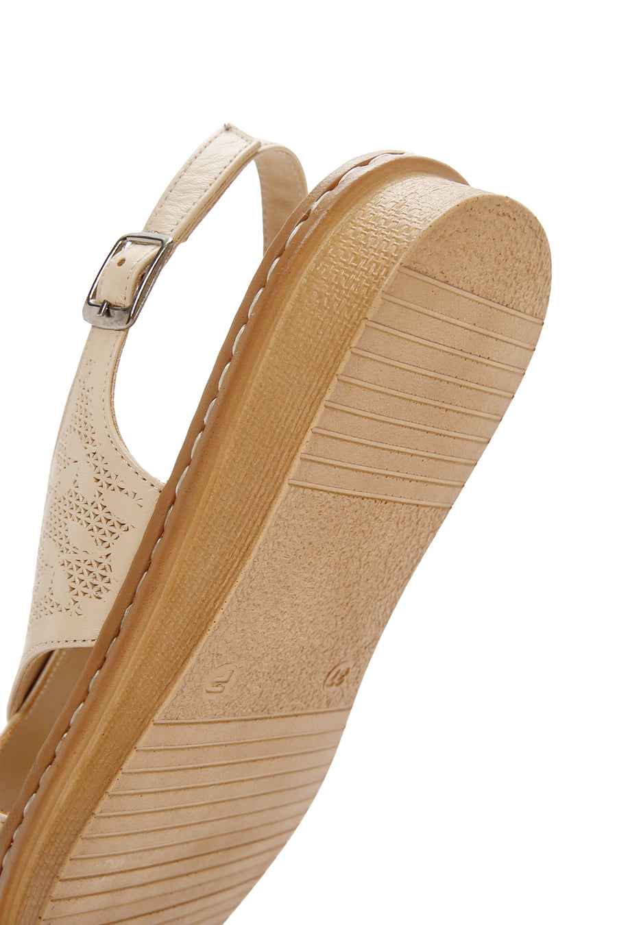 Women's Beige Ankle Strap Leather Sandals