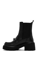 Women's Black Chain Detail Leather Chelsea Boots | Derimod