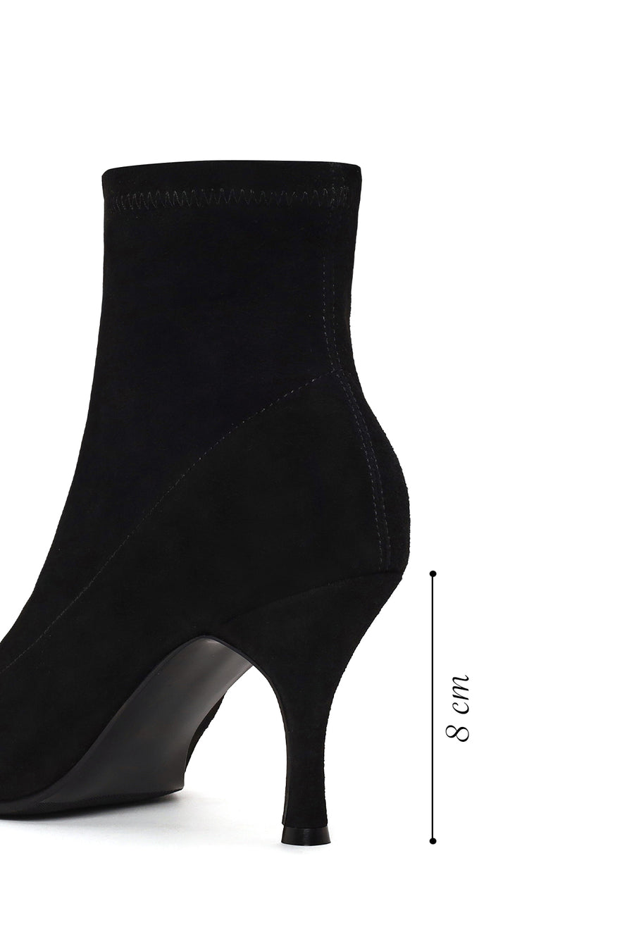 Woman Black Zip Closure Thin-Heeled Suede Boots