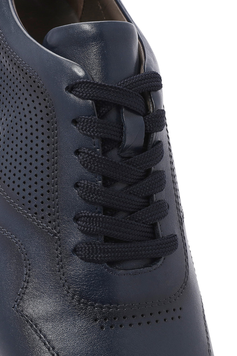Erkek Lacivert Bağcıklı Kalın Tabanlı Deri Sneaker
