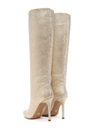 Women's Gold Thin Heeled Stone Leather Boots | Derimod