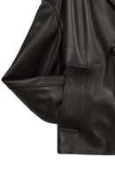 April Woman Black Short Oversize Leather Jacket | Derimod