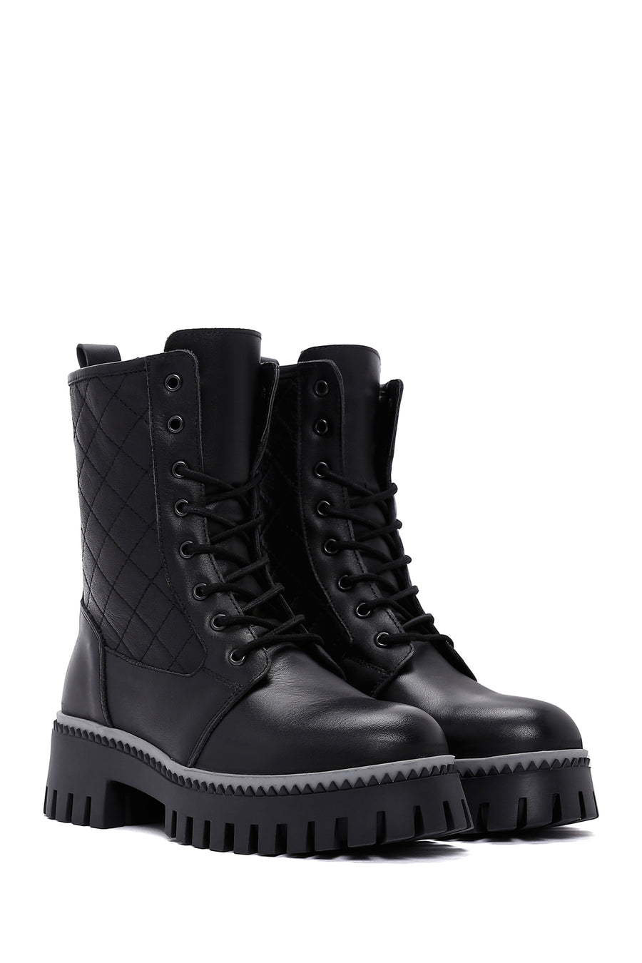 Women's Black Thick Soled Leather Boots