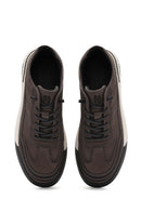Men's Grey Lace-Up Thick-Soled Nubuck Leather Sneakers | Derimod
