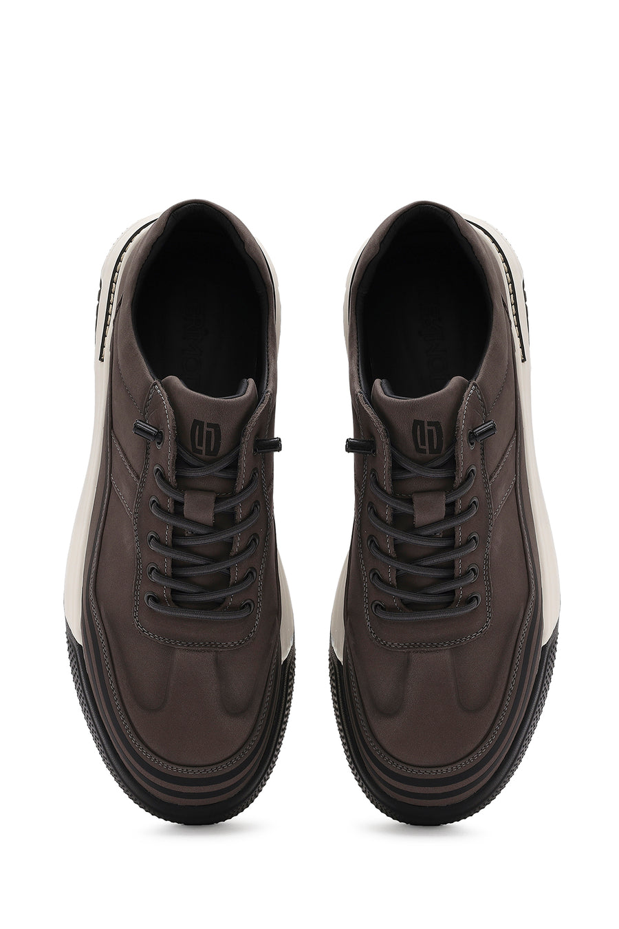 Men's Grey Lace-Up Thick-Soled Nubuck Leather Sneakers