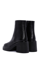 Women's Black Zippered Thick Heeled Leather Boots | Derimod