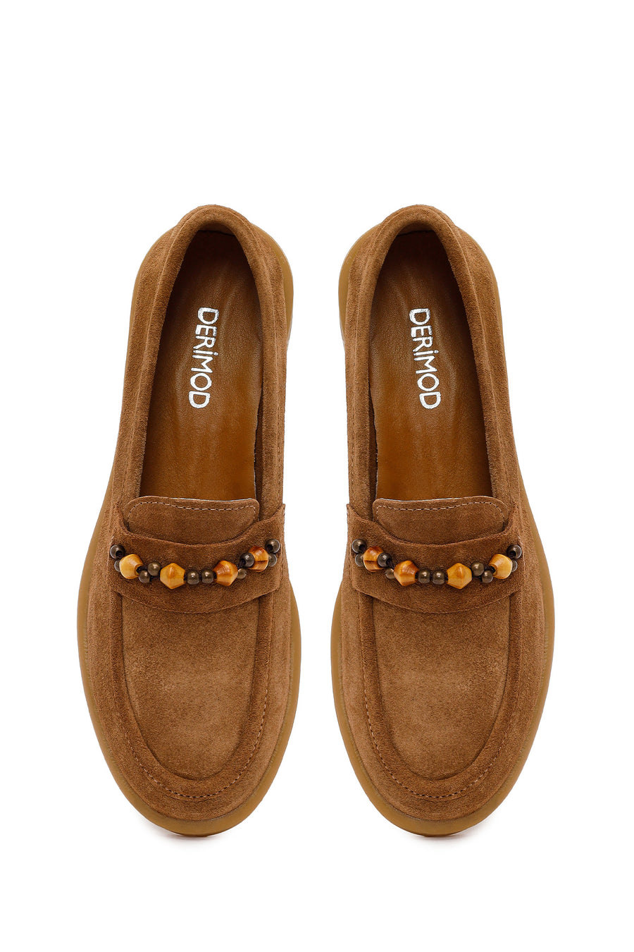 Woman Tan Beaded Suede Loafer