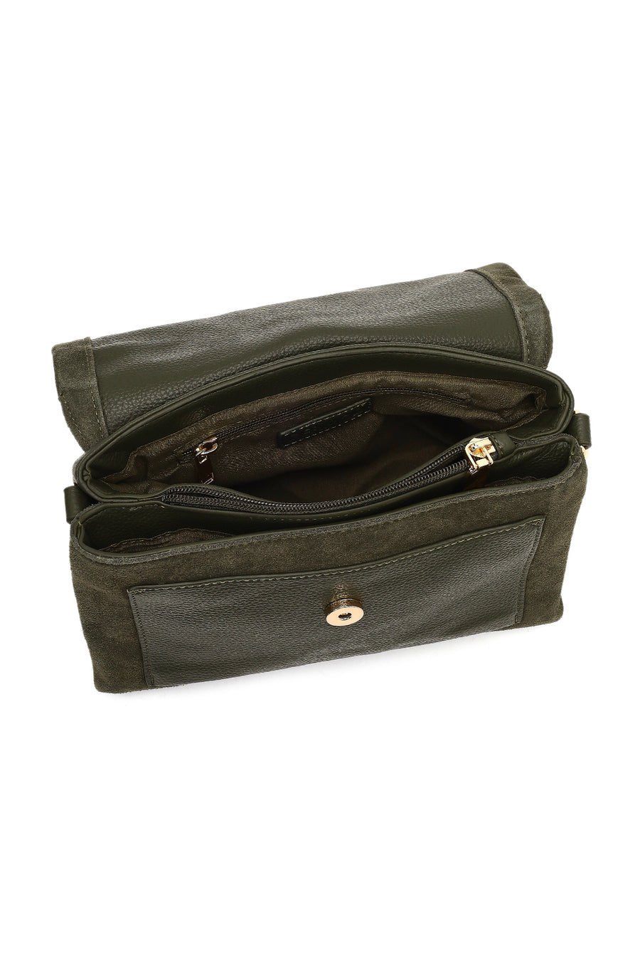 Woman Green Long-Strap Suede Crossbody Bag