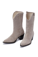 Women's Beige Thick Heeled Suede Leather Cowboy Boots | Derimod