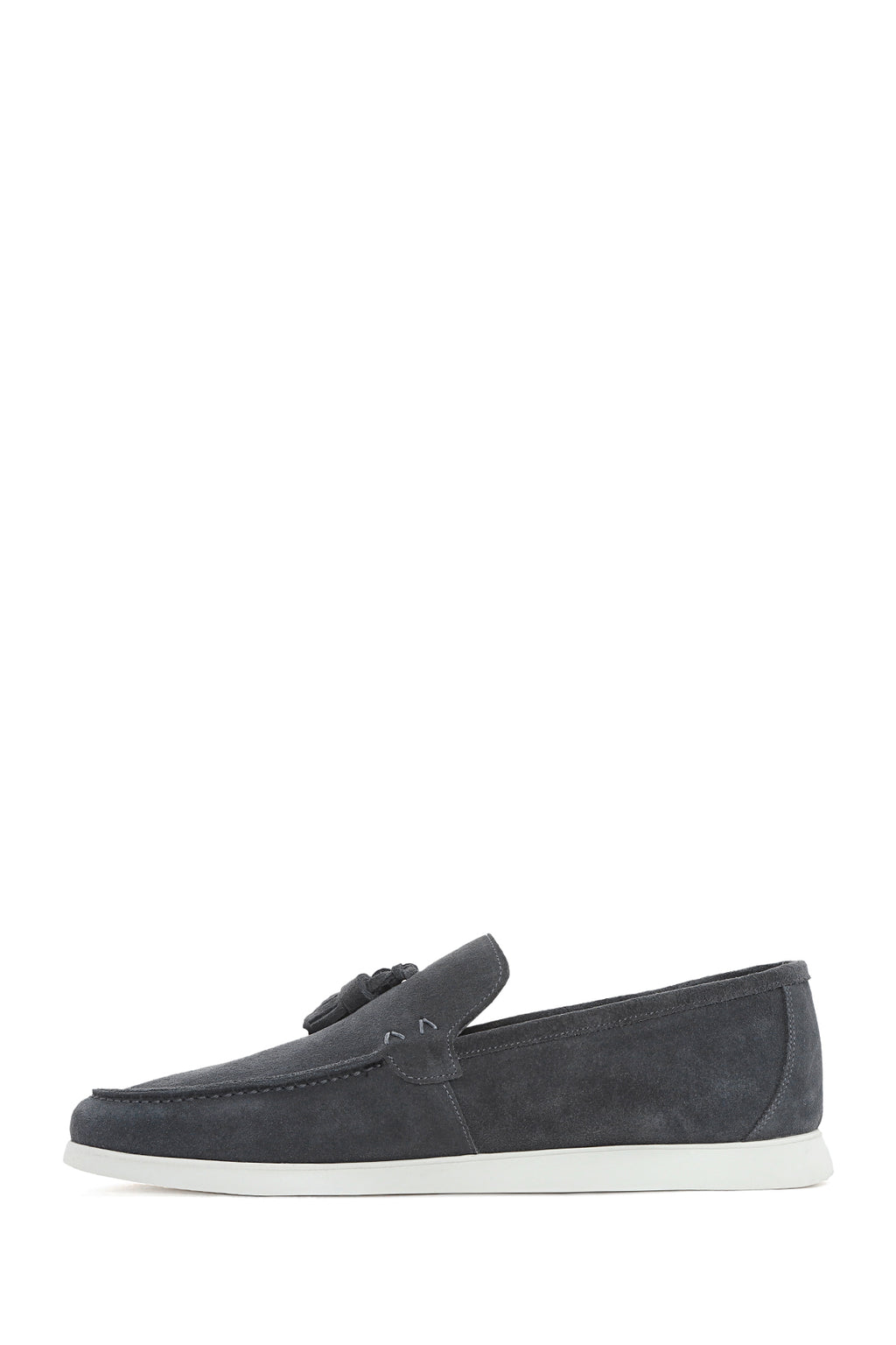 Erkek Gri Püsküllü Süet Deri Casual Loafer