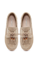 Women's Beige Tassel Suede Leather Loafer | Derimod