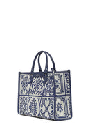 Woman Navy Patterned Fabric Long-Strap Shoulder Bag | Derimod
