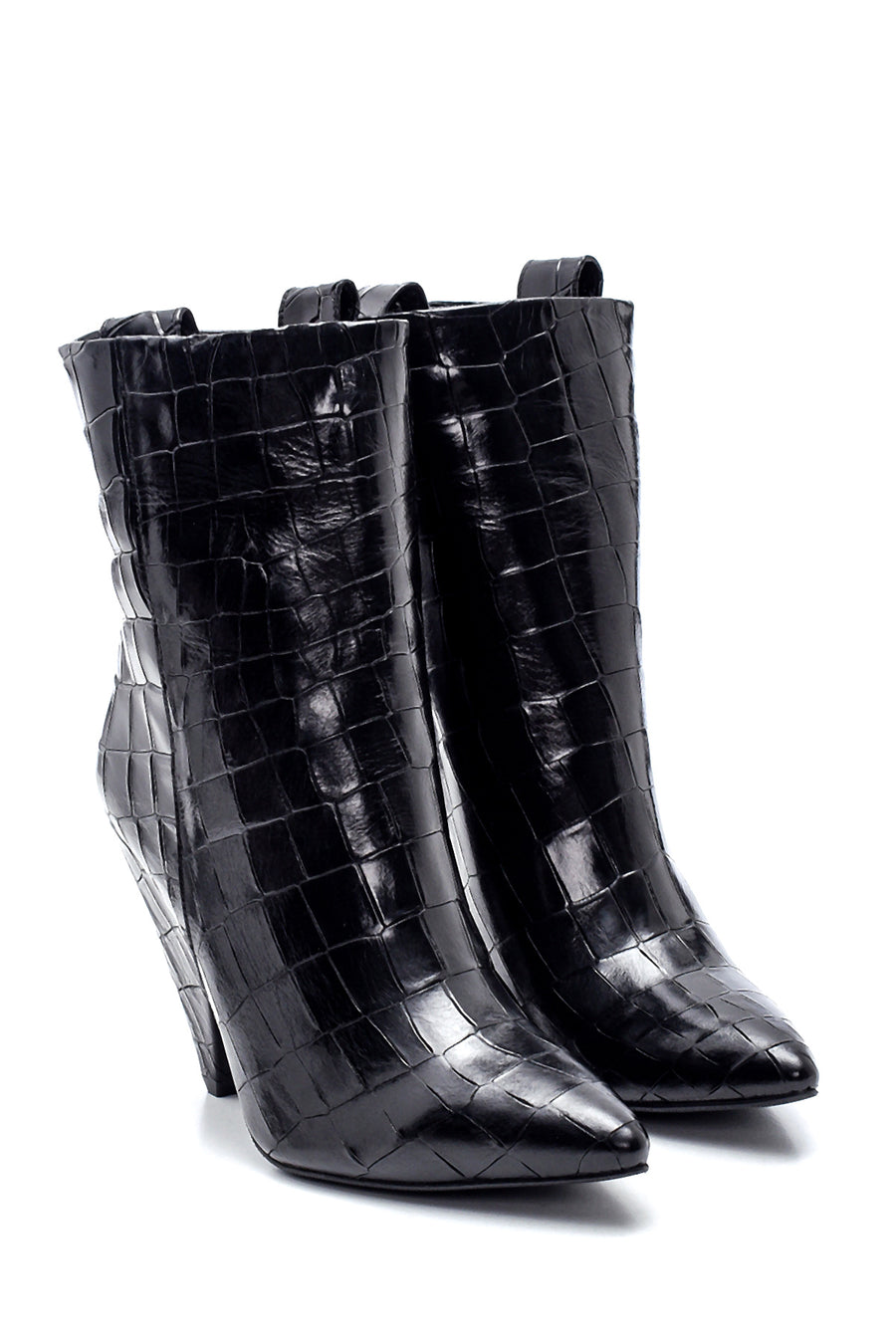 Women's Leather Crocodile Heeled Boots