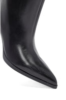 Woman Black Thin High-Heeled Leather Boots | Derimod