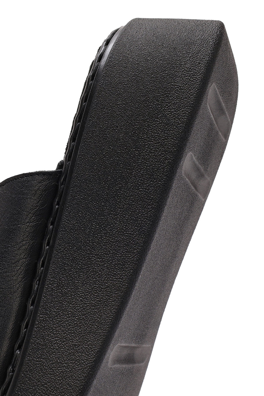 Women's Black Double Buckle Thick-Soled Leather Comfort Slippers